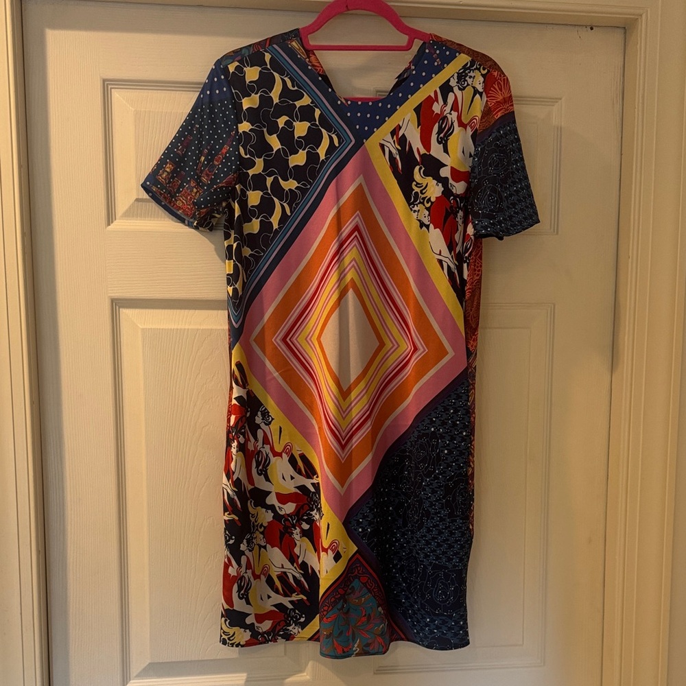 STAUD Asymmetrical Dress in Multicolor Print. Frames dress patchwork poulard.